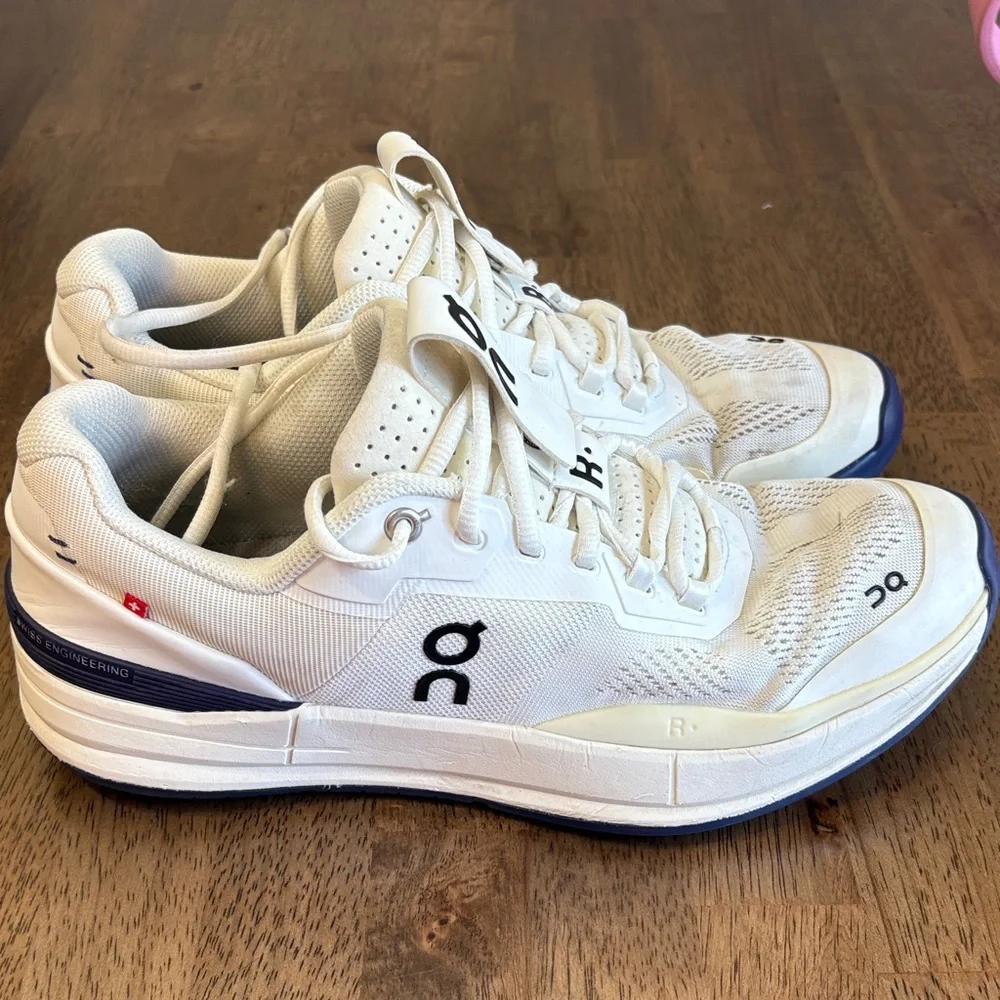 On Running Men's White and Navy Athletic Shoes - Picture 2 of 7
